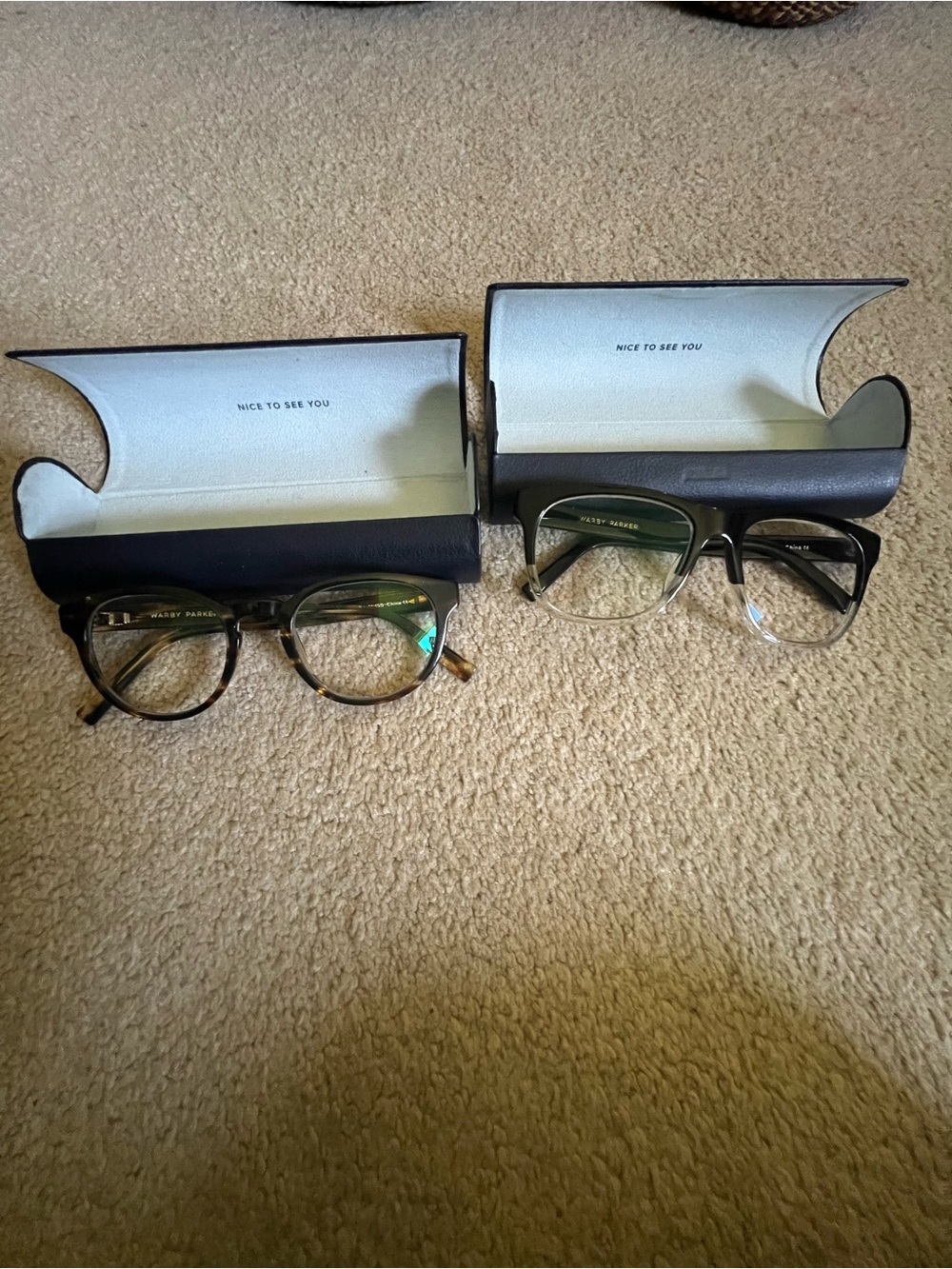 Warby Parker Tortoise & Black Semi-Rim Eyeglasses Duo,in excellent condition